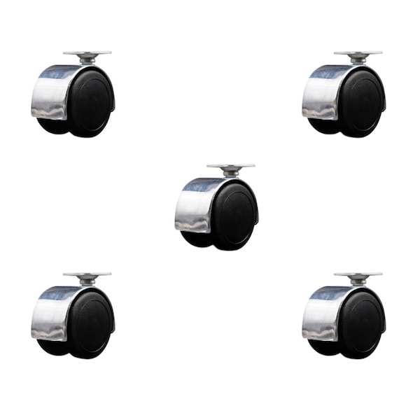 2'' Floor Safe Chrome Hooded Twin Wheel Caster Top Plate, 5PK